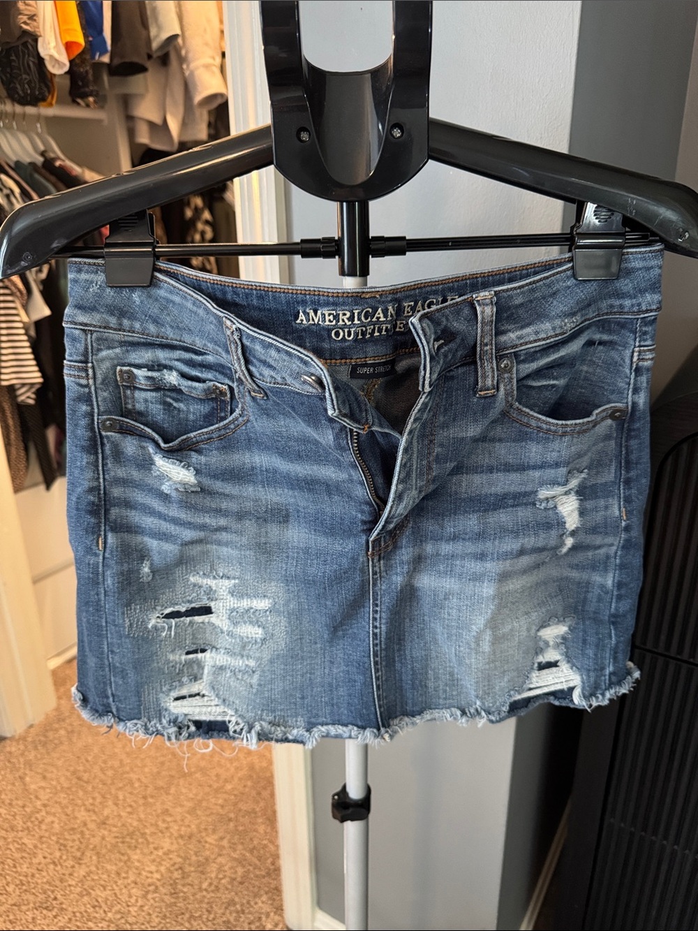 American Eagle Outfitters Distressed Denim Mini Skirt - Blue